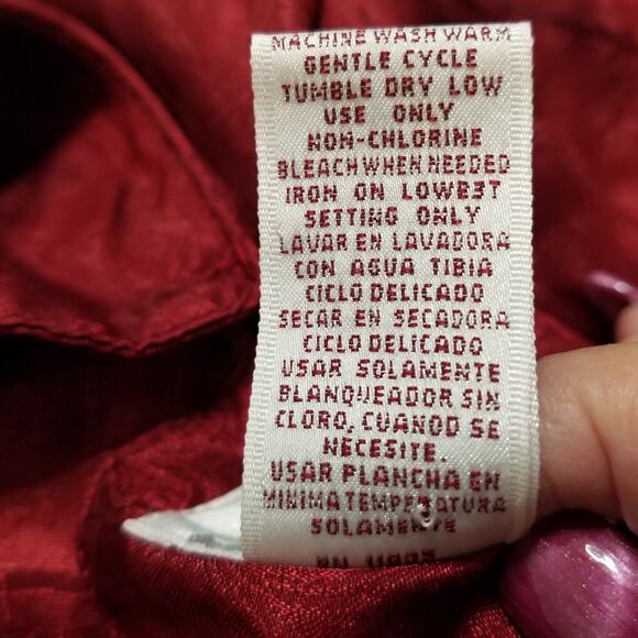 VTG-Worthington Women's Burgundy Floral Blouse Long Cuff Sleeves Rnd Neck Sz 10P - Picture 6 of 6